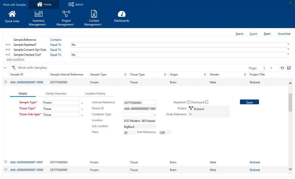 Achiever Software Sample Record Drill Down