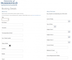 Huddersfield Achiever CRM Event Booking Form