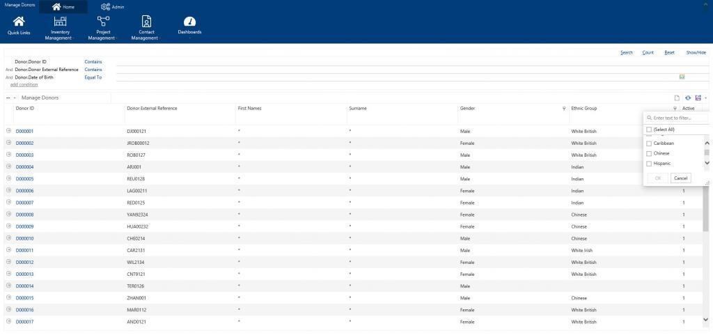 Donor Search Grid with Encrypted and Unencrypted Values