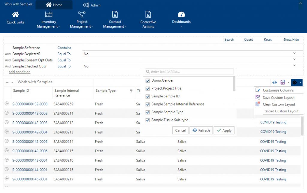 User Configurable Grids in LIMS